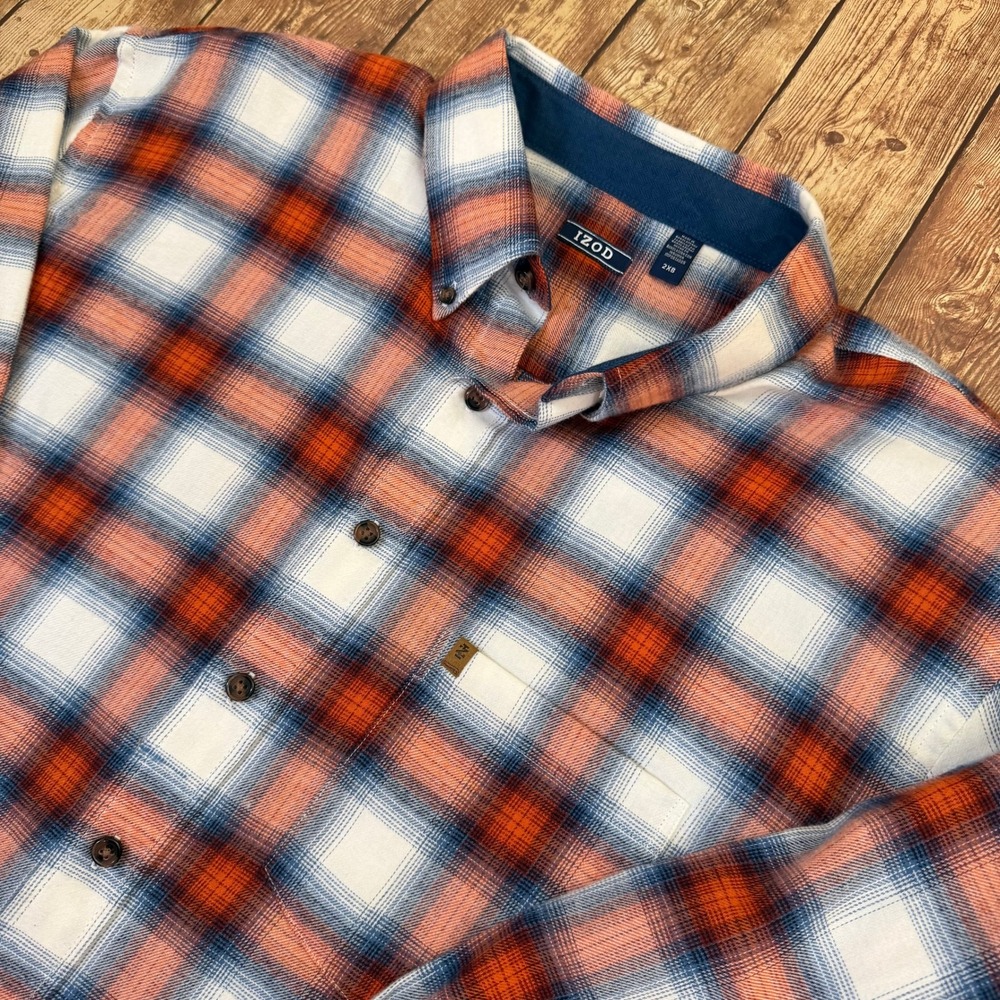 IZOD Stratton Flannel Shirt Mens 2XB Orange Rust Plaid Button Down NWT